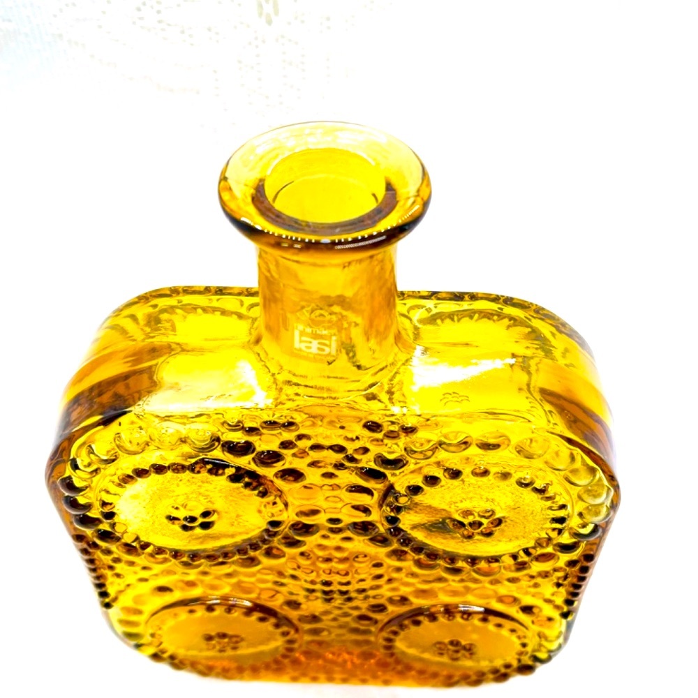 Riihimaen Lasi Nanny Still Amber Art Glass Grapponia Bottle From Finland - Picture 7 of 9